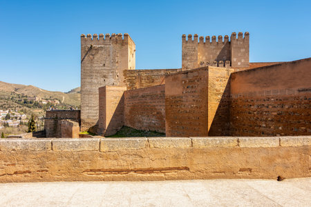 Walls and towers of Alcazaba fortress in Alhambra, Granada, Spainの写真素材