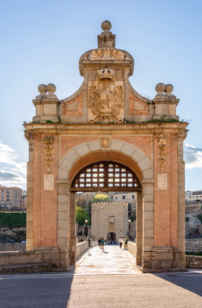 Gates on Alcantara bridge over Tajo river, Toledo, Spainの写真素材