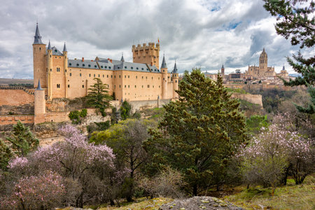 Segovia cityscape with Alcazar and Cathedral, Spainの写真素材