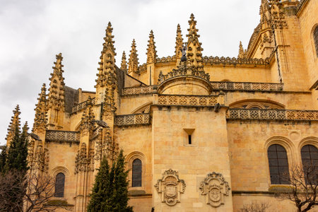 Gothic cathedral architecture on Plaza Mayor, Segovia, Spainの写真素材