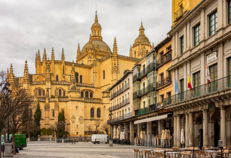 Gothic cathedral on Plaza Mayor square in Segovia, Spainの写真素材