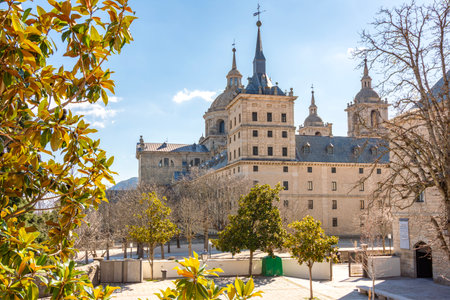 El Escorial palace and gardens outside Madrid, Spainの写真素材