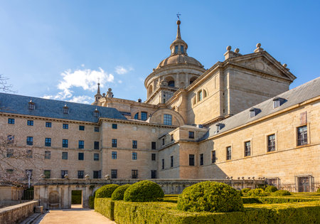 El Escorial palace and gardens outside Madrid, Spainの写真素材