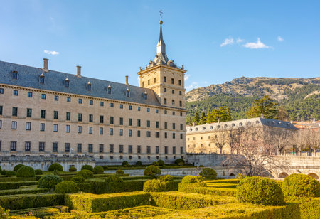 El Escorial palace and gardens outside Madrid, Spain