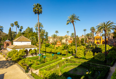 Alcazar of Seville gardens in Andalusia, Spainの写真素材