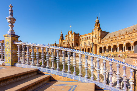 Architecture and canals of Spain square in Seville, Spainの写真素材