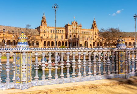 Architecture and canals of Spain square in Seville, Spainの写真素材