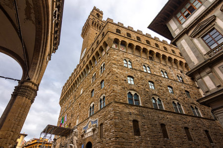 Palazzo Vecchio (Old palace) on Signoria square in Florence, Italyの写真素材