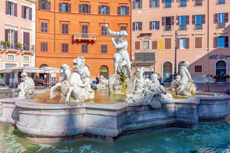 Rome, Italy - 04 October 2025: Neptune fountain on Piazza Navona square in Romeの写真素材