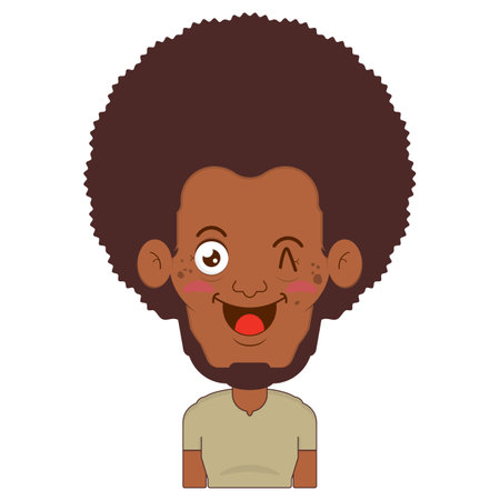 afro man happy face cartoon cuteのイラスト素材