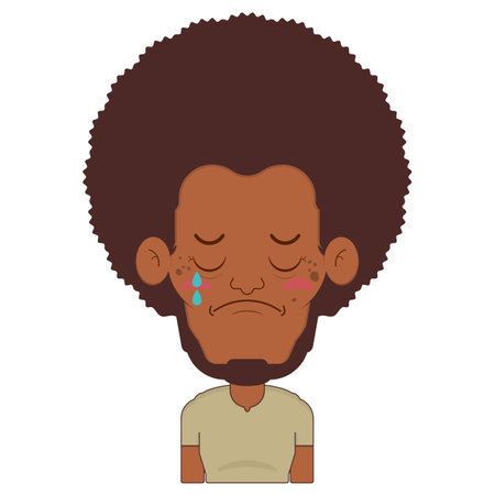 afro man crying and scared face cartoon cuteのイラスト素材