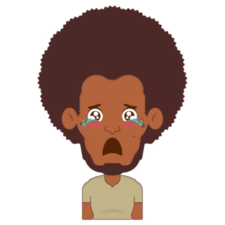 afro man crying and scared face cartoon cuteのイラスト素材
