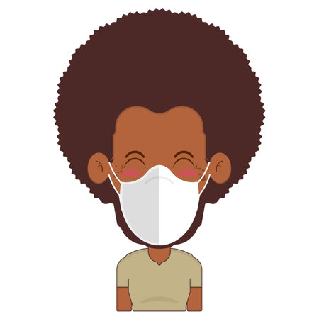 afro man wear surgical mask cartoon cuteのイラスト素材