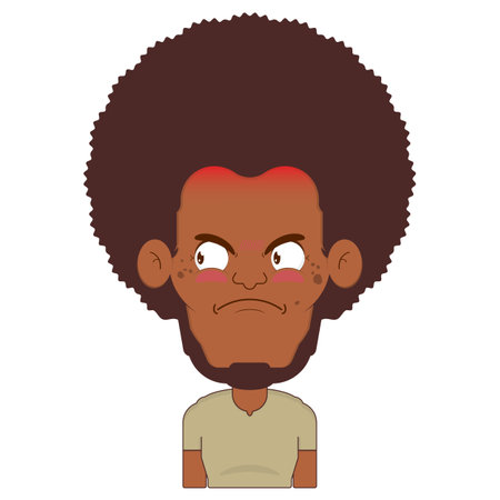 afro man angry face cartoon cuteのイラスト素材