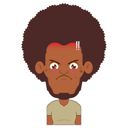 afro man angry face cartoon cuteのイラスト素材