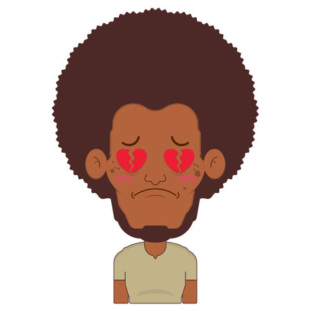 afro man broken heart face cartoon cuteのイラスト素材