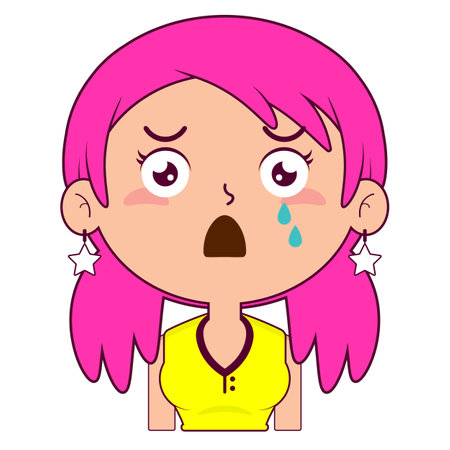 girl crying and scared face cartoon cuteのイラスト素材