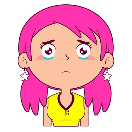 girl crying and scared face cartoon cuteのイラスト素材