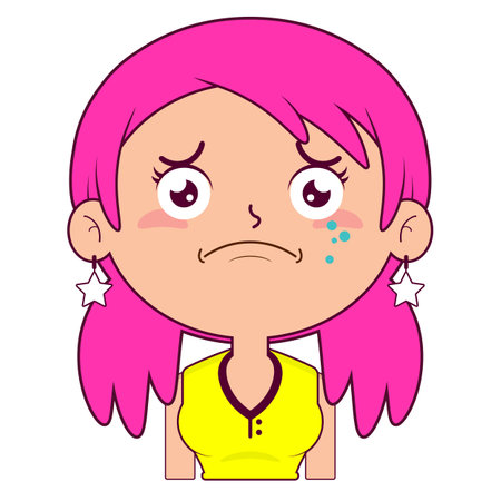 girl crying and scared face cartoon cuteのイラスト素材