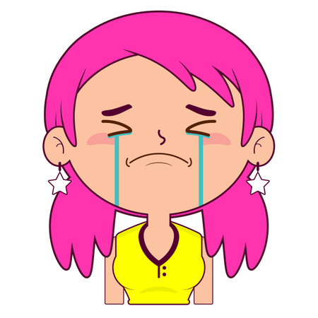 girl crying and scared face cartoon cuteのイラスト素材