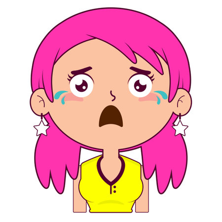 girl crying and scared face cartoon cuteのイラスト素材