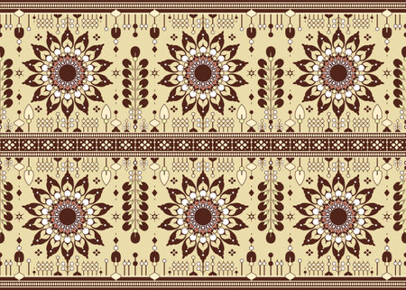 mandalas and geometric shape design on brown background ethnic fabric seamless pattern for cloth carpet wallpaper wrapping etc.のイラスト素材