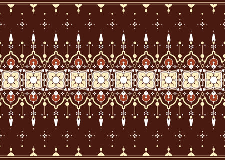 geometric and floral design on dark background, ethnic fabric seamless pattern design for cloth, carpet, batik, wallpaper, wrapping etc.のイラスト素材