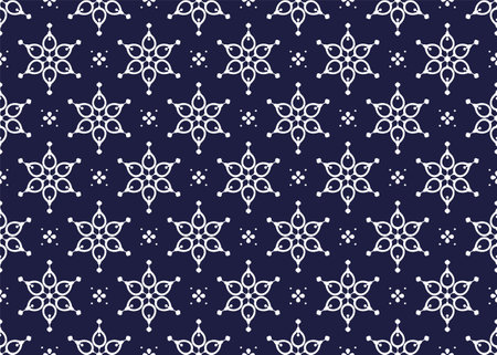 White symbol floral on dark blue background, ethnic fabric seamless pattern design for cloth, carpet, batik, wallpaper, wrapping etc.のイラスト素材