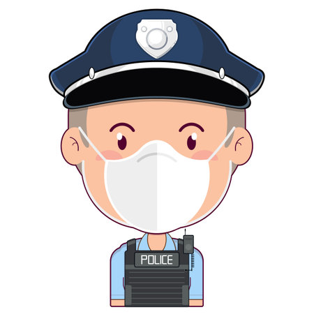 policeman wear medical mask cartoon cuteのイラスト素材