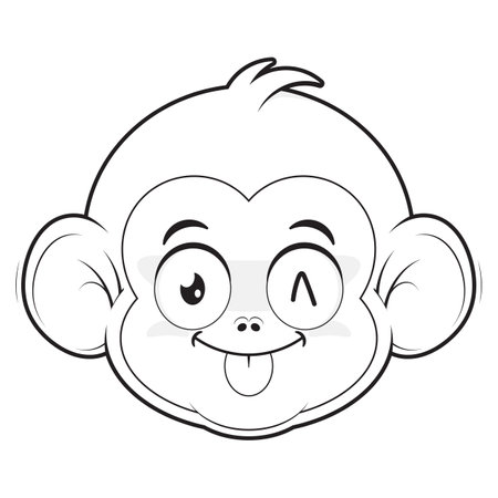 monkey playful face outline cartoon cute