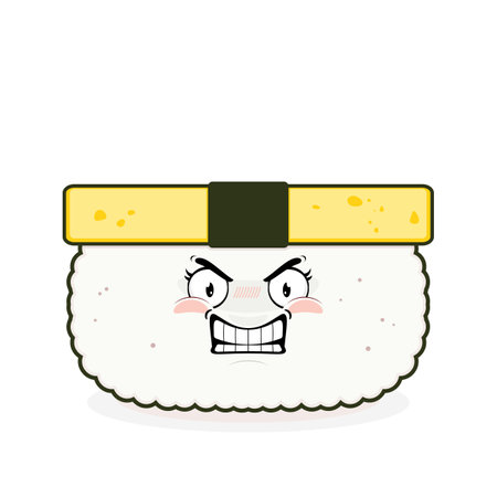 Illustration of sushi roll with happy face on white background - vectorのイラスト素材