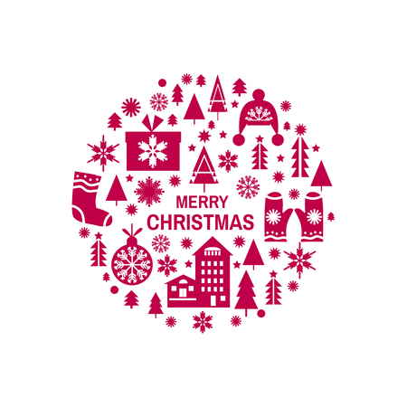 Template Christmas card in flat style. Merry Christmas, holiday background. Unique hand drawn design vector illustration.のイラスト素材