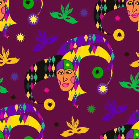 Beautiful decorative seamless pattern for carnival design with harlequinのイラスト素材