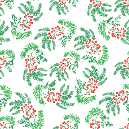 Christmas seamless pattern with Christmas wreath, pine and berries.のイラスト素材
