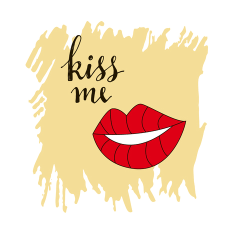 Kiss me text lips illustration.のイラスト素材