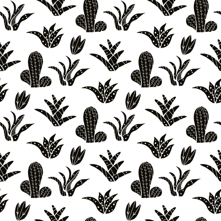 Awesome handdrawn seamless pattern  with cactuses.Unique doodle  texture.Vector illustration.のイラスト素材