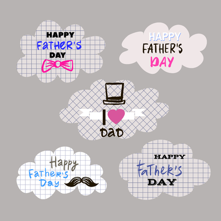 Happy Fathers Day.Big set elements for greeting cards, banners, t-shirt design.Happy fathers day typography set. Vector emblems.From son, daughter.Vector illustration.Isolated.のイラスト素材