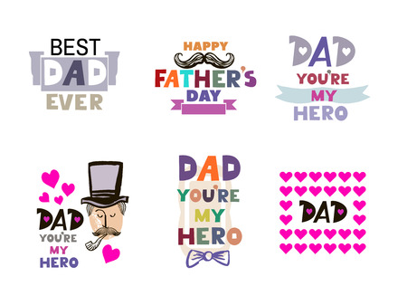 Happy Fathers Day.Big set elements for greeting cards, banners, t-shirt design.Happy fathers day typography set. Vector emblems.From son, daughter.Vector illustration.Isolated.のイラスト素材