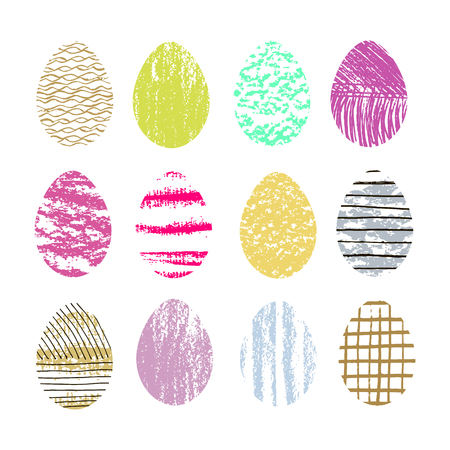 Set of cute Easter eggs with different texture on a white background.のイラスト素材