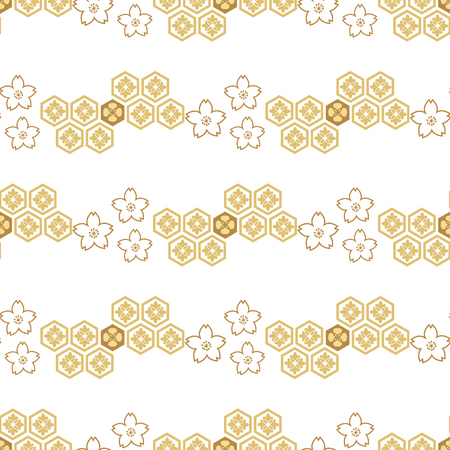 Beautiful japanese seamless  pattern with clouds, waves and flowers. Vector unique seamless asian texture.For printing on packaging, textiles, paper,book covers, manufacturing, wallpapers,bags, scrapbooking.のイラスト素材