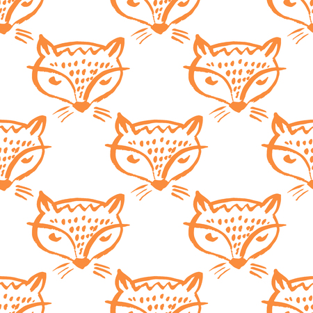 Lovely handdrawn childish seamless pattern with fox.Cute doodle texture.Romantic seamless pattern .のイラスト素材