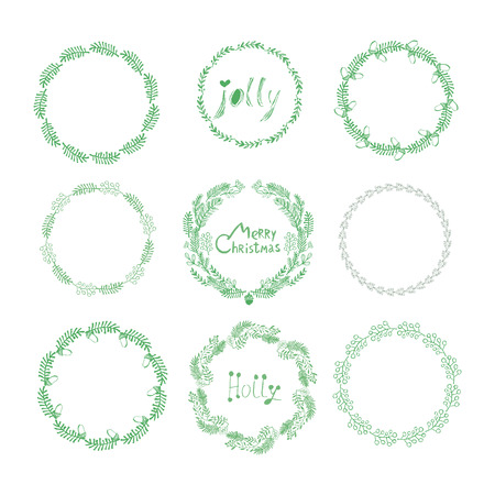 Hand drawn Christmas wreath. Holiday background. Vector illustration.のイラスト素材