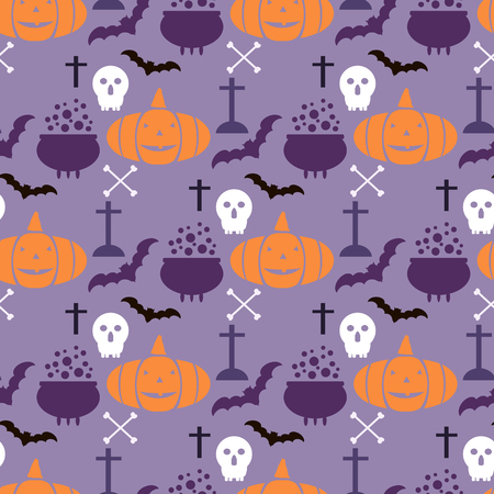 A Background holiday design.Halloween design.Template seamless pattern Halloween. Halloween haunted castle, trees, bats, and a full moon. Vector illustration.のイラスト素材