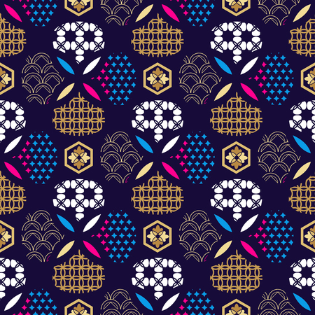 Beautiful japanese seamless pattern with asian elements and flowers. Vector unique seamless asian texture.のイラスト素材