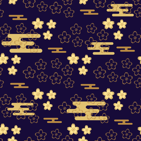 Beautiful japanese seamless pattern with asian elements and flowers. Vector unique seamless asian texture.のイラスト素材
