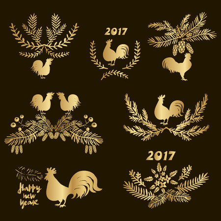 Vector set with handdrawn Christmas branches.Isolated. For Merry Christmas and Happy Hew Year.Fir, larch,  pine, spruce. Sketch.Vector illustration.のイラスト素材