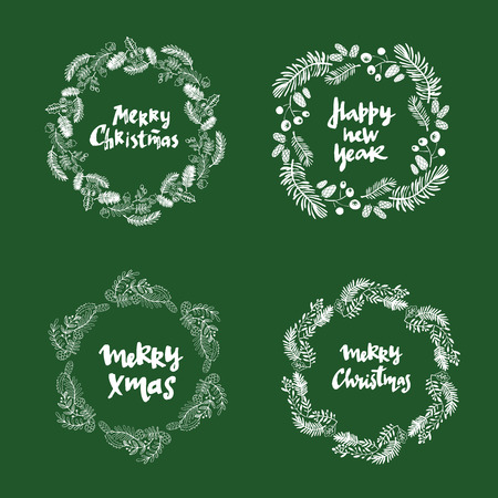 Set of handdrawn christmas wreaths.Vector illustration.のイラスト素材