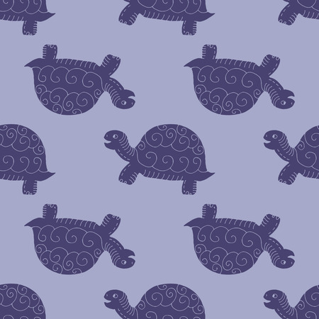 Funny  seamless pattern with turtles. Vector seamless ornament.Template for the fabric.のイラスト素材