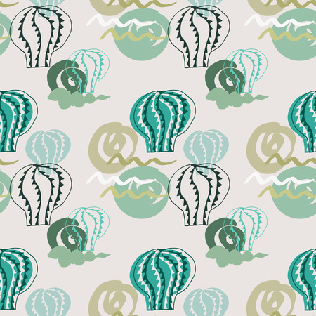 Funny seamless pattern with cactus.Exotic tropical background.Hand drawn pattern for design and decoration textile, covers, package, wrapping paper,bags.のイラスト素材