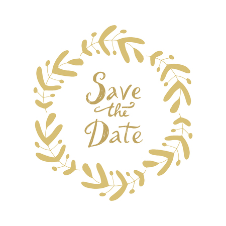 Save the date-hand drawn card template with flowers and leaves.Vector illustration. For invitations, postcards, packaging,banner,photo overlays. Modern calligraphic .のイラスト素材